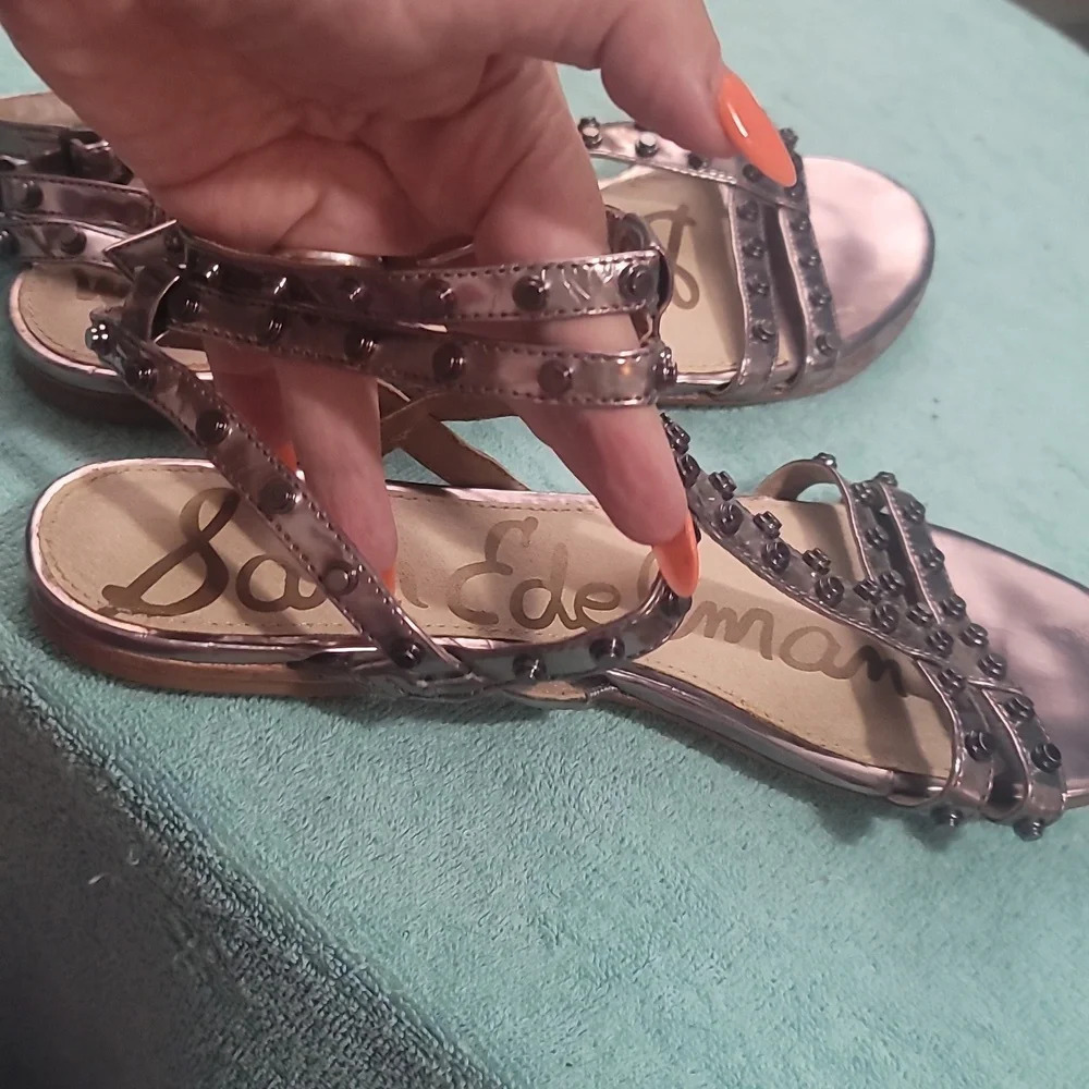 Sam Edelman Berkeley pewter studded gladiator flats open toe sandals 8 - Picture 8 of 9